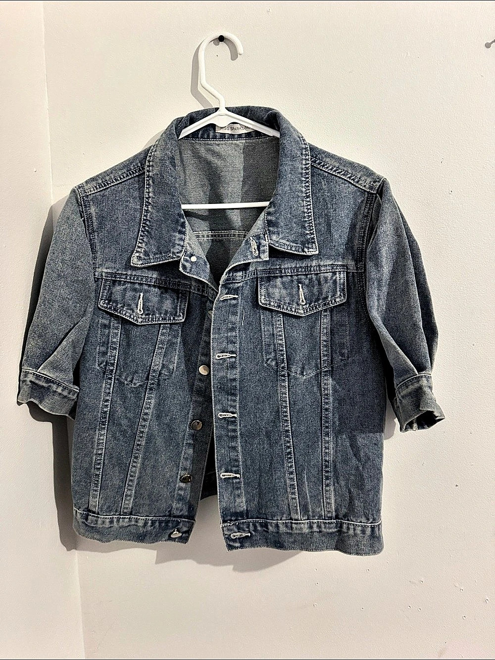 Miss Sparkling Short Sleeve Denim Button Front Jacket